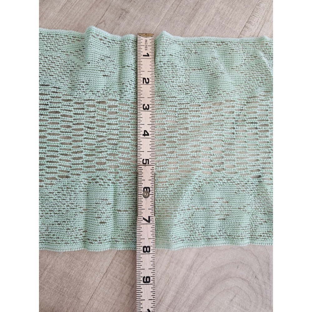 Vintage Mint Green Open Knit Scarf Fringe Trim Pointelle Mesh Made in Japan - Picture 2 of 7